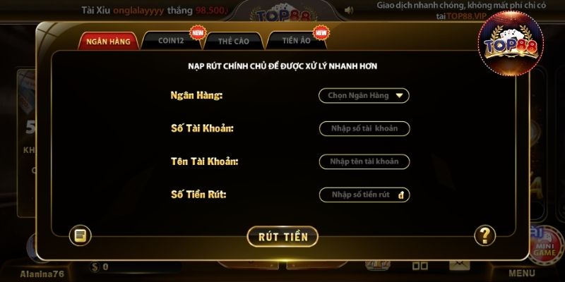 Một số cách rút tiền Top88