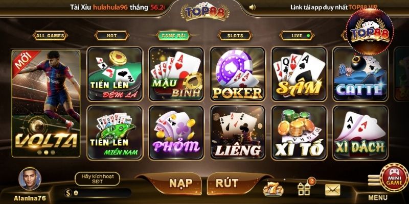 Sức hút của sảnh game bài Top88